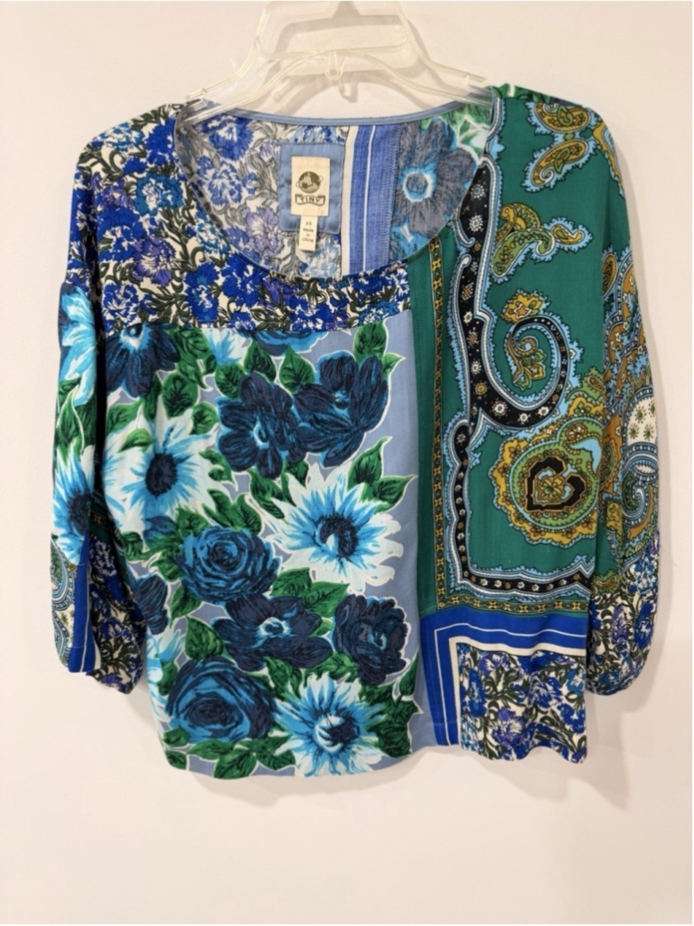 Tiny For Anthropologie Ellery Mixed Print Floral Boho Patchwork Blouse Size XS